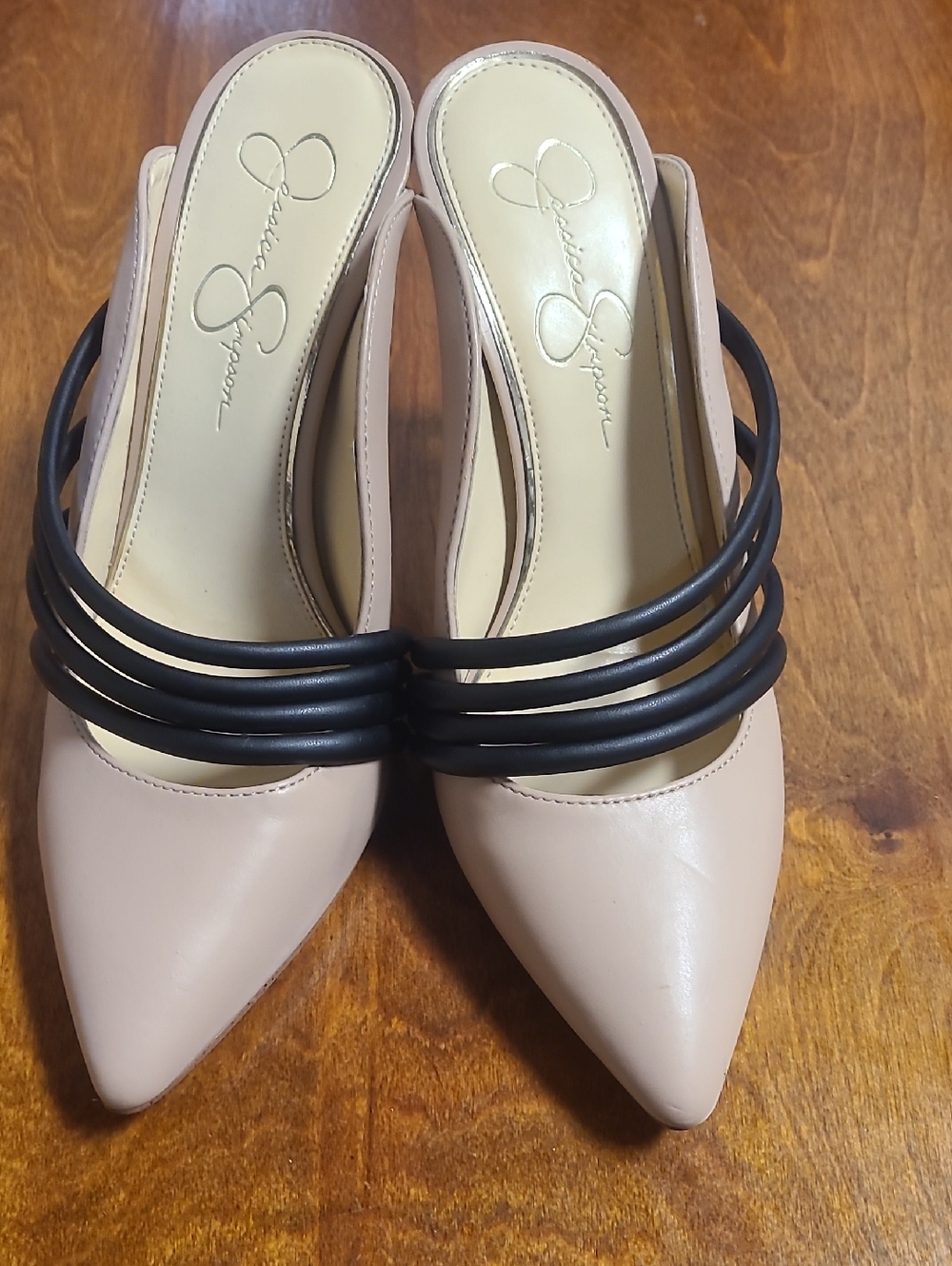Jessica Simpson Nude Pointed Mule with Black Multi-Strap